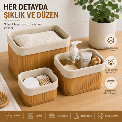 Bambu Görünümlü Çok Amaçlı Düzenleyici Sepet Seti – 3'lü Organizer Kutu